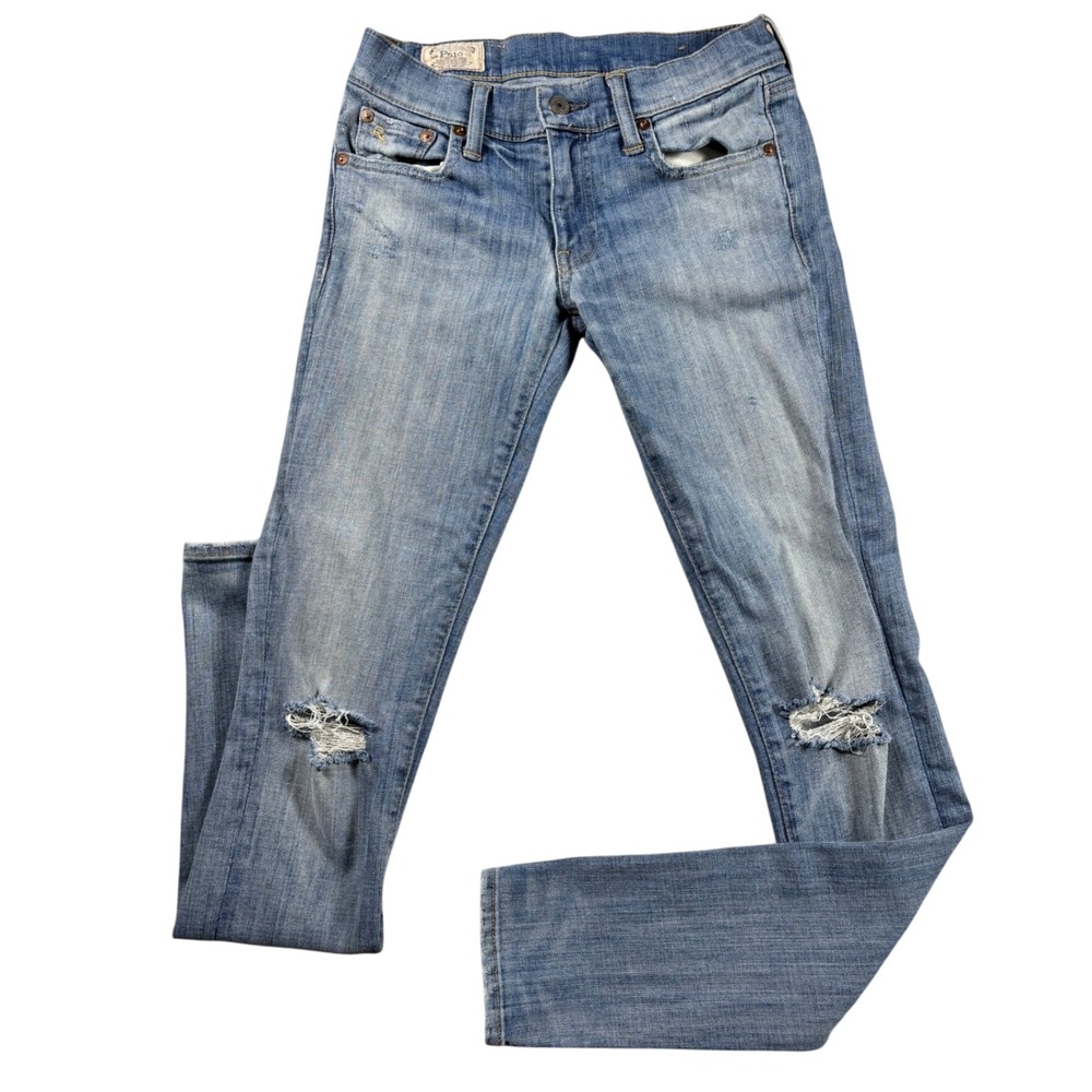 Polo Ralph Lauren Tompkins Skinny Jeans Distressed Blue Denim Women 25